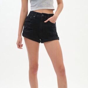 Aeropostale High Rise Midi Black Jean Shorts Distressed Cuffed Hem Size …